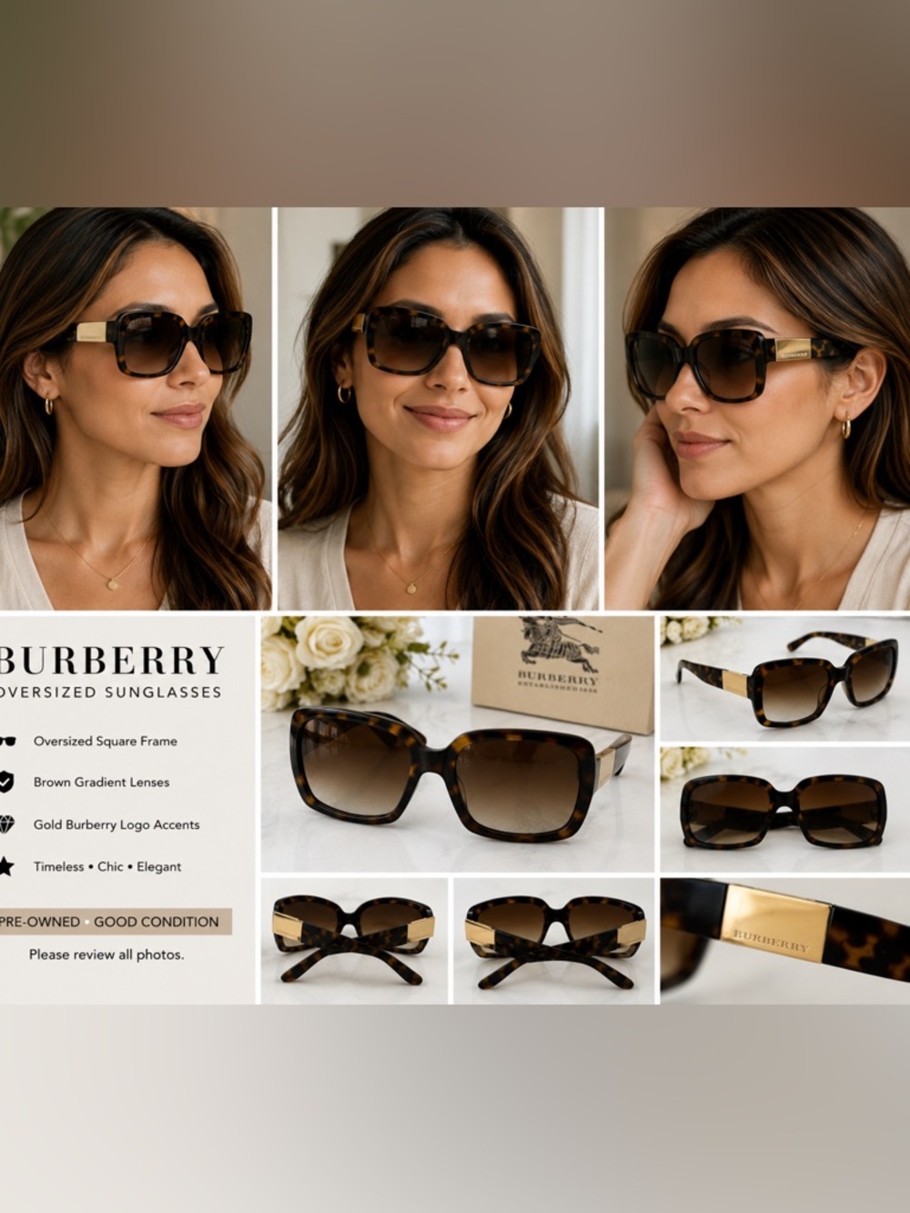Burberry B4076 3002/13 Oversized Tortoiseshell Brown Gradient Sunglasses